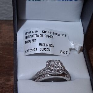 Forever Bride Sterling Silver 1/4 CTTW Genuine Diamond Wedding Bridal Ring Set